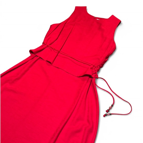 Sheri Martin Vibrant Red Midi Dress with floral pastels - Picture 4 of 6